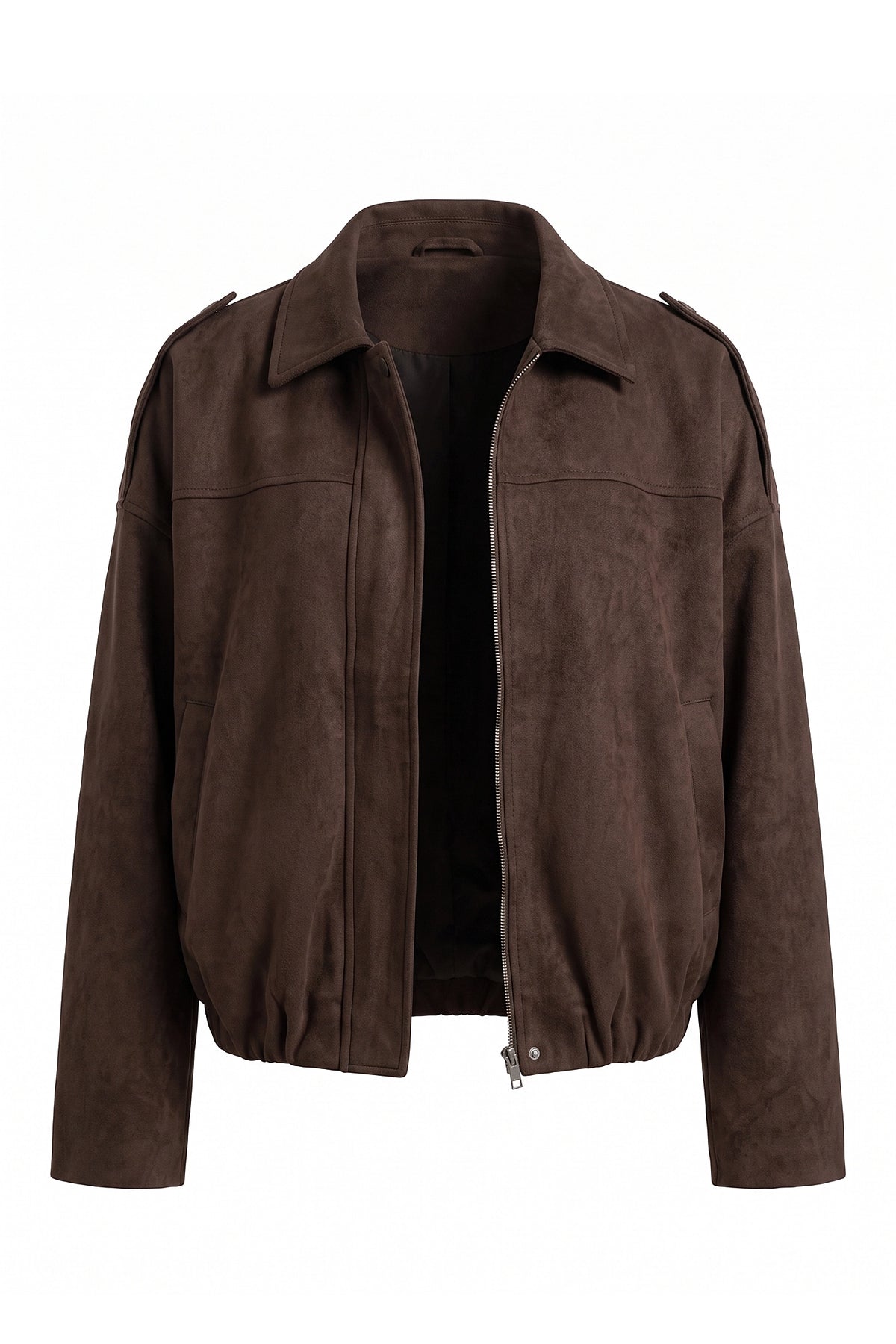 Women's Brown Oversized Suede Bomber Jacket
