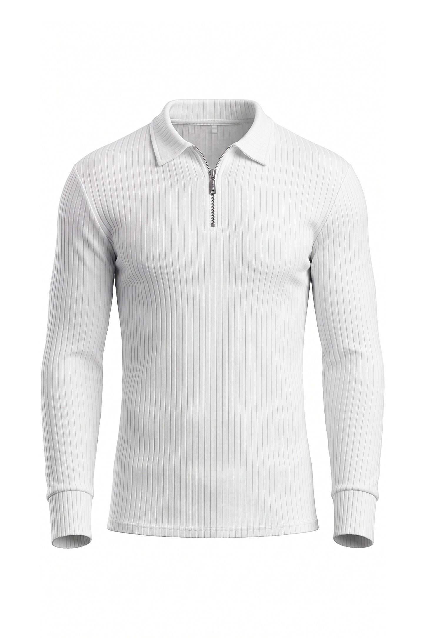 Men’s Winter Comfortable Quarter Zip Ribbed Knit Long Sleeve Polo