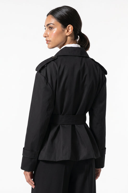Women's Winter Short Cropped Trench Coat with Belted Waist