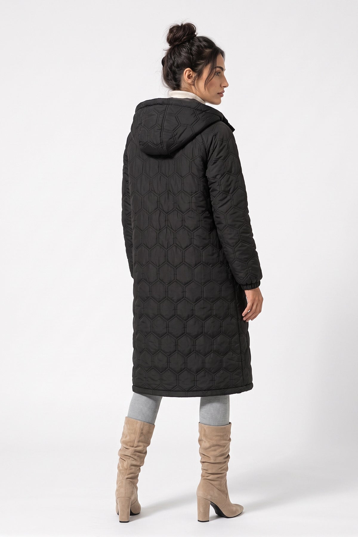 Women's Winter Warm Longline Quilted Coat with Hood