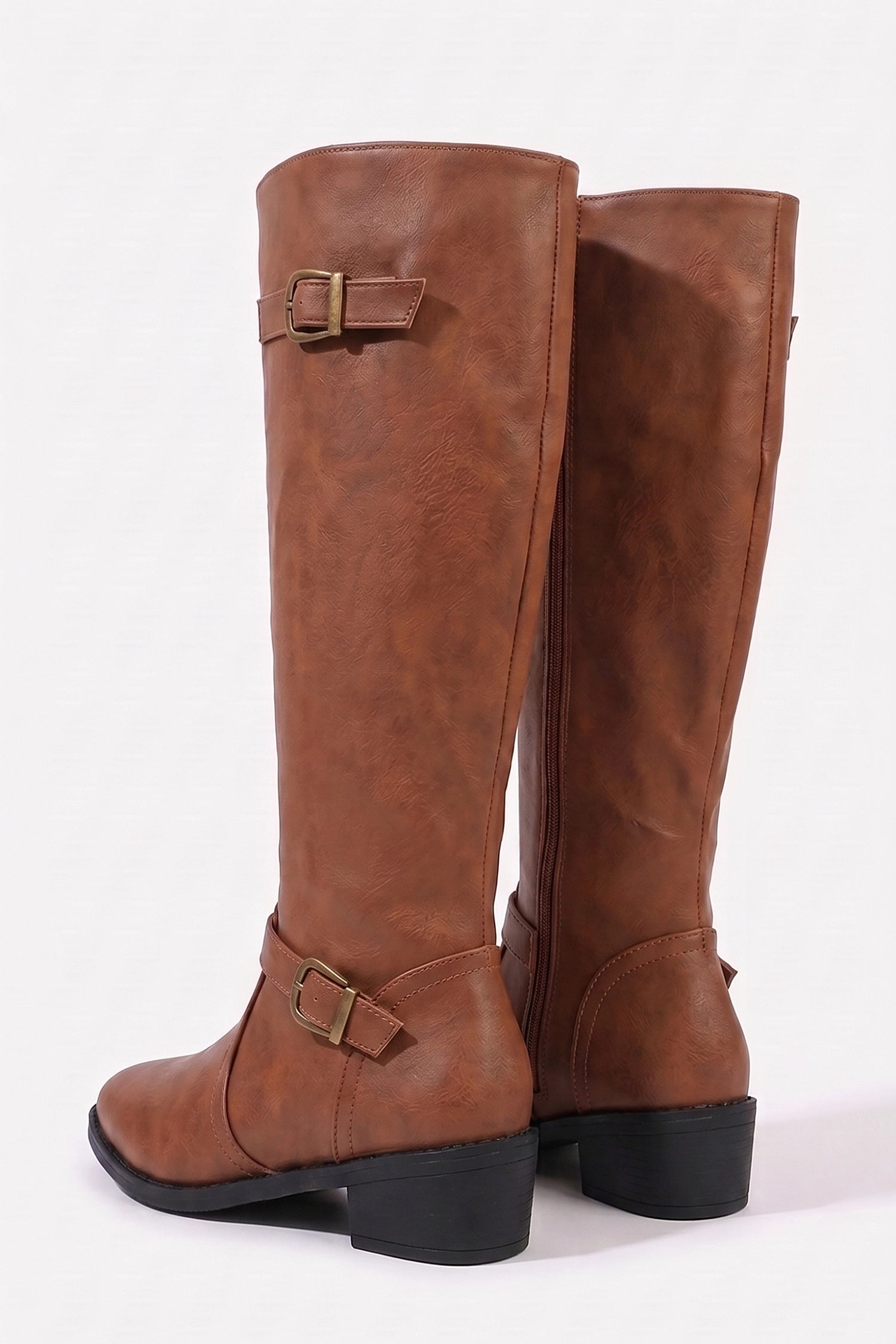 Women’s Winter Knee High Boots with Side Zip and Buckle
