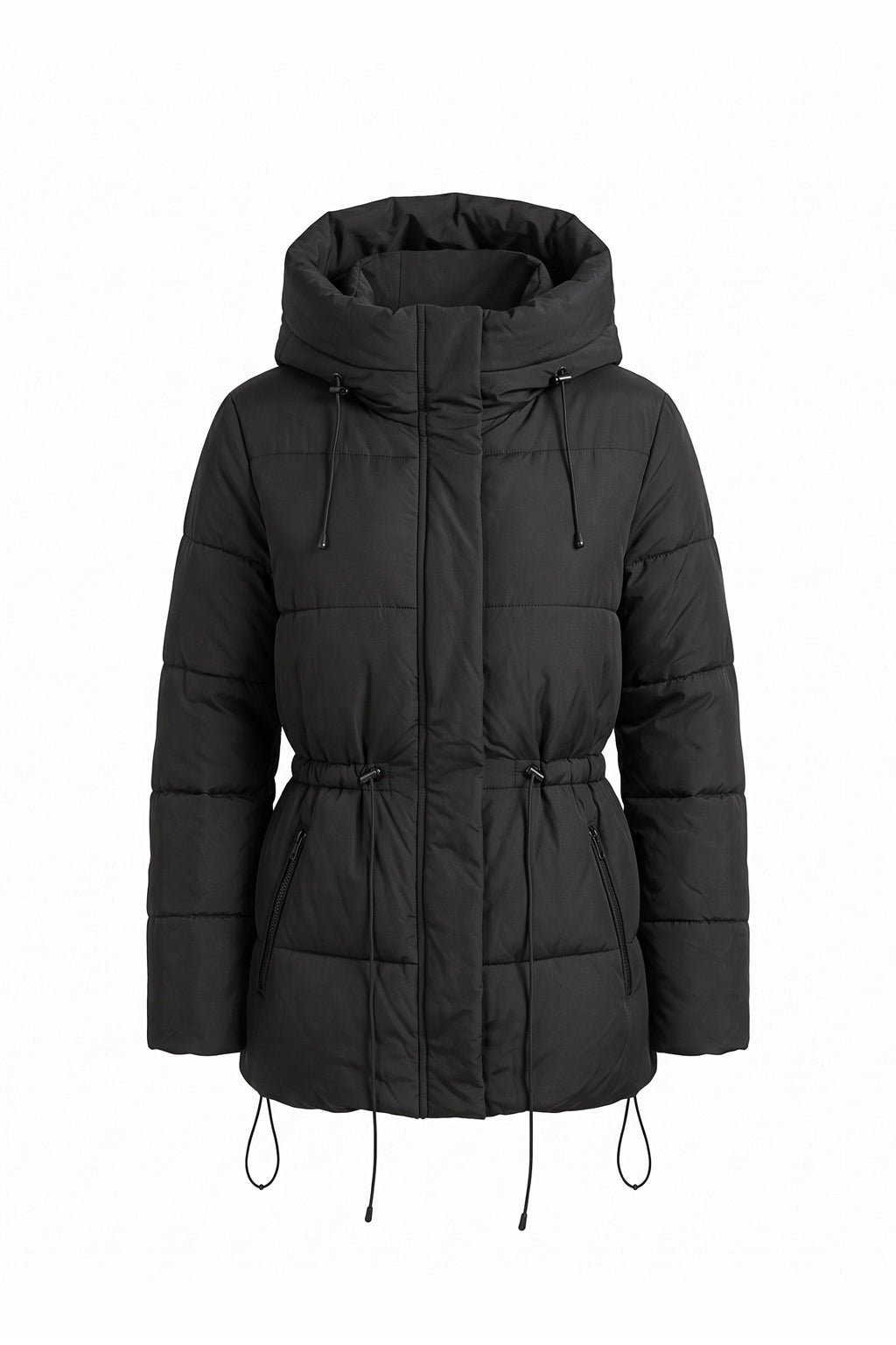 Women's Winter Warm Hooded Puffer Jacket with Adjustable Drawstring Waist