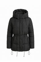 Women's Winter Warm Hooded Puffer Jacket with Adjustable Drawstring Waist