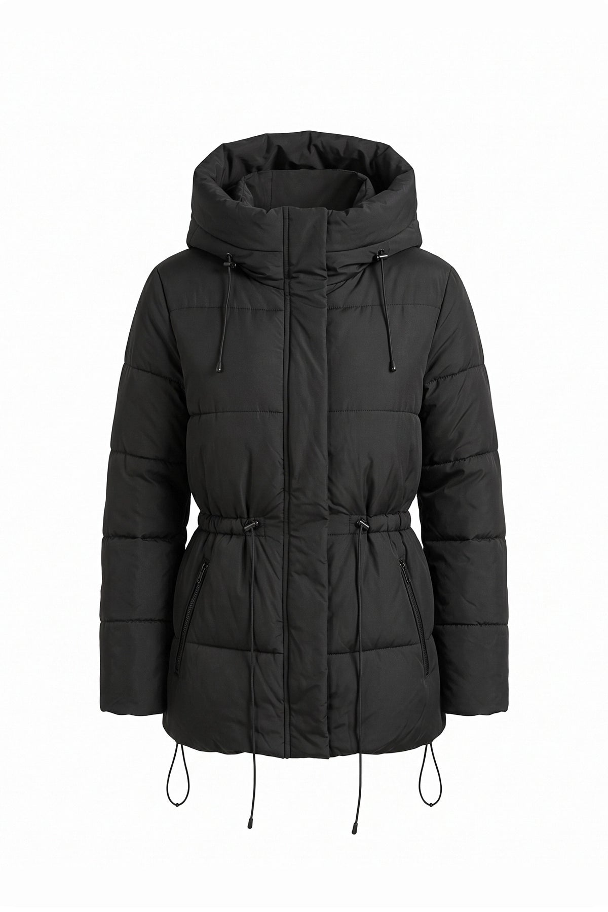 Women's Winter Warm Hooded Puffer Jacket with Adjustable Drawstring Waist