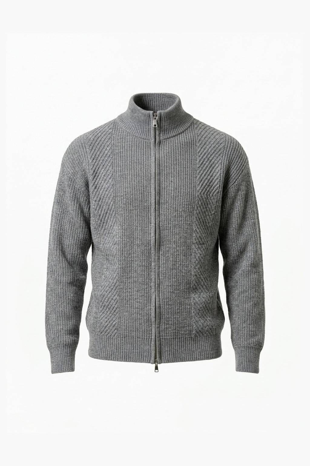 Men’s Winter Warm Textured Knitted Cardigan Stand Collar Full Zip