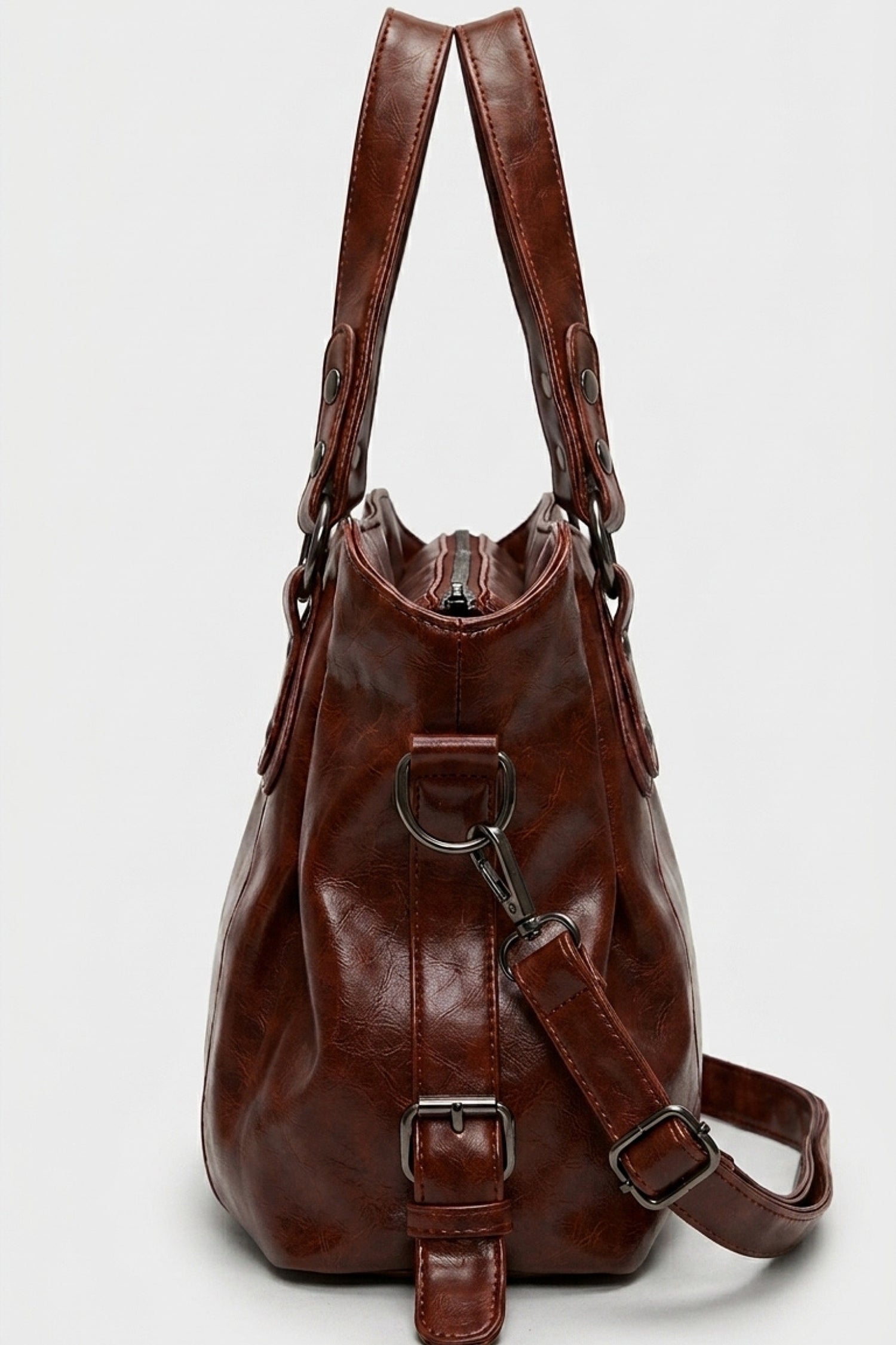 Women's Large Capacity Leather Shoulder Bag with Buckle Handle