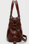 Women's Large Capacity Leather Shoulder Bag with Buckle Handle