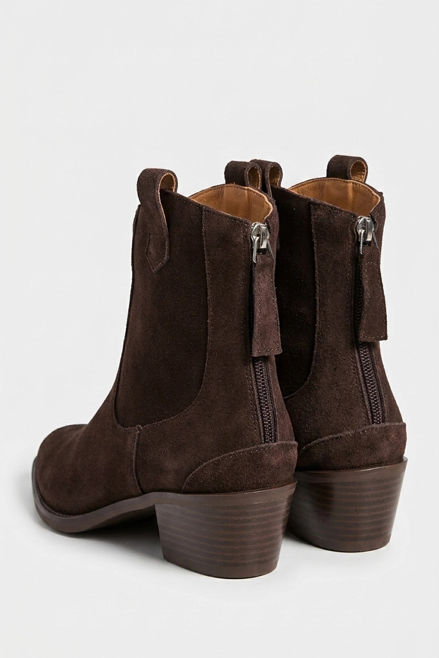 Women’s Warm Suede Pointed Toe Western Ankle Boots with Back Zip
