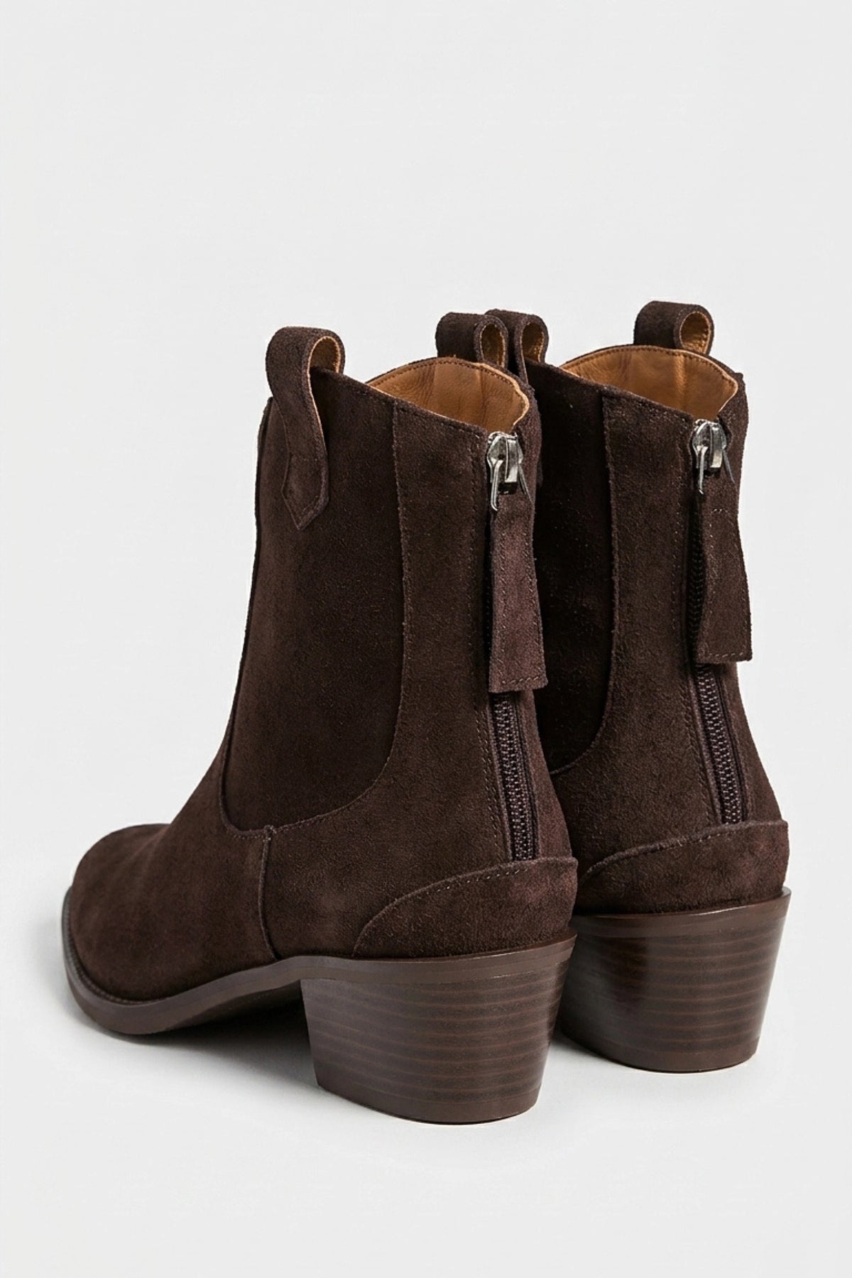 Women’s Warm Suede Pointed Toe Western Ankle Boots with Back Zip