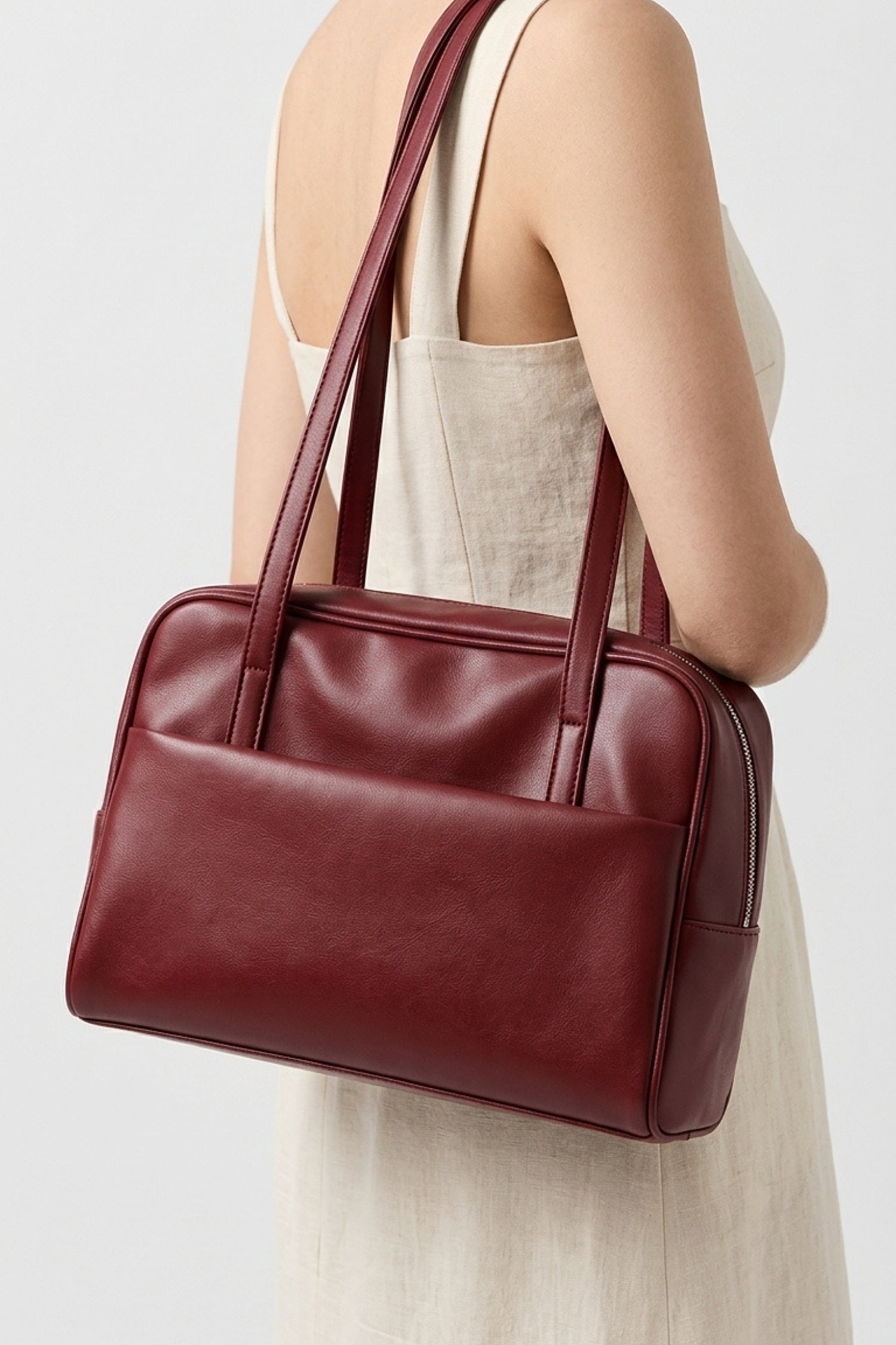 Women's Spacious Leather Shoulder Bag with Double Handle