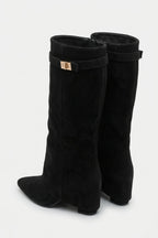 Women’s Slouch Pointed Toe Knee High Boots Low Heel