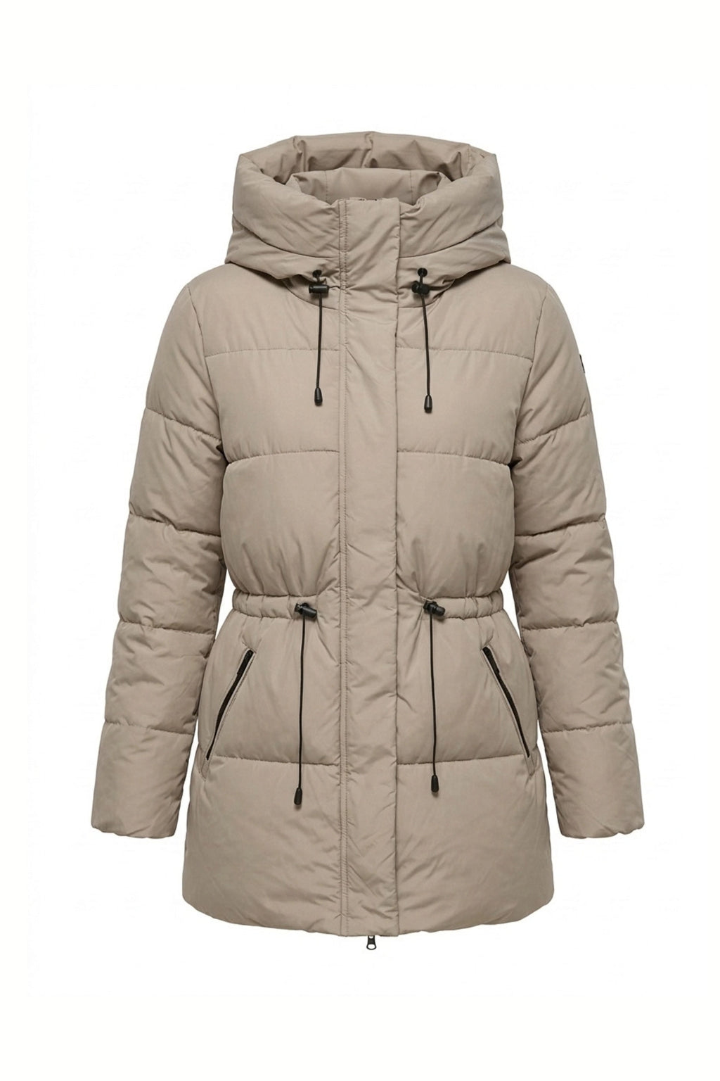 Women’s Winter Warm Hooded Long Puffer Jacket with Adjustable Waist