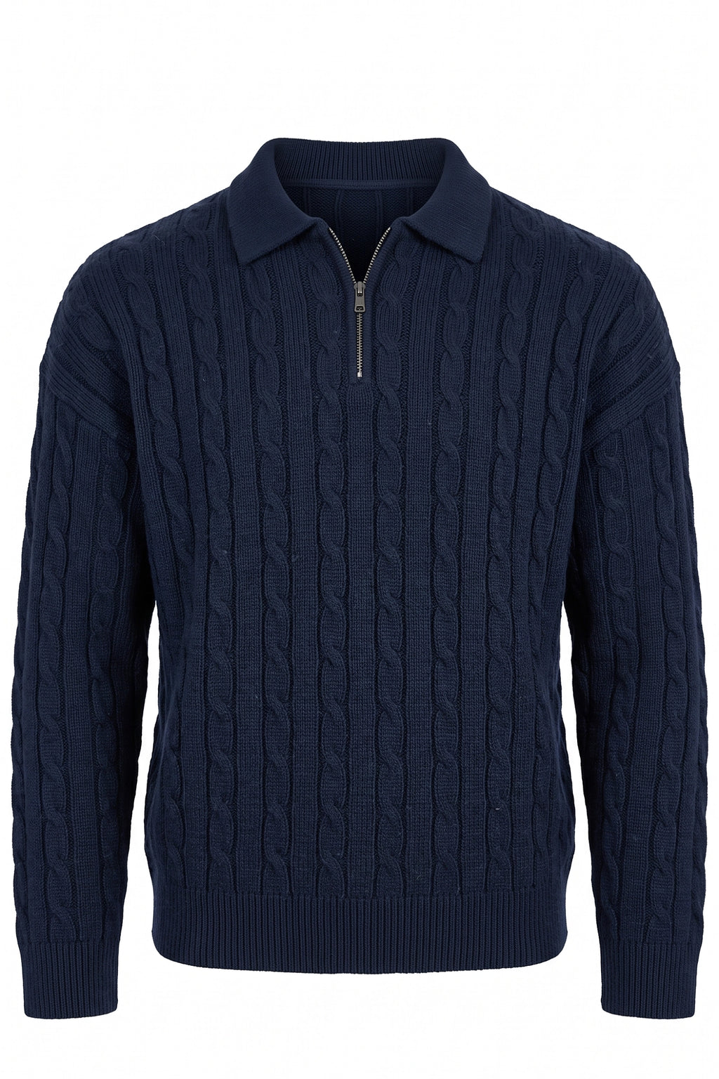 Men's Winter Warm Cable Knit Quarter Zip Polo Jumper