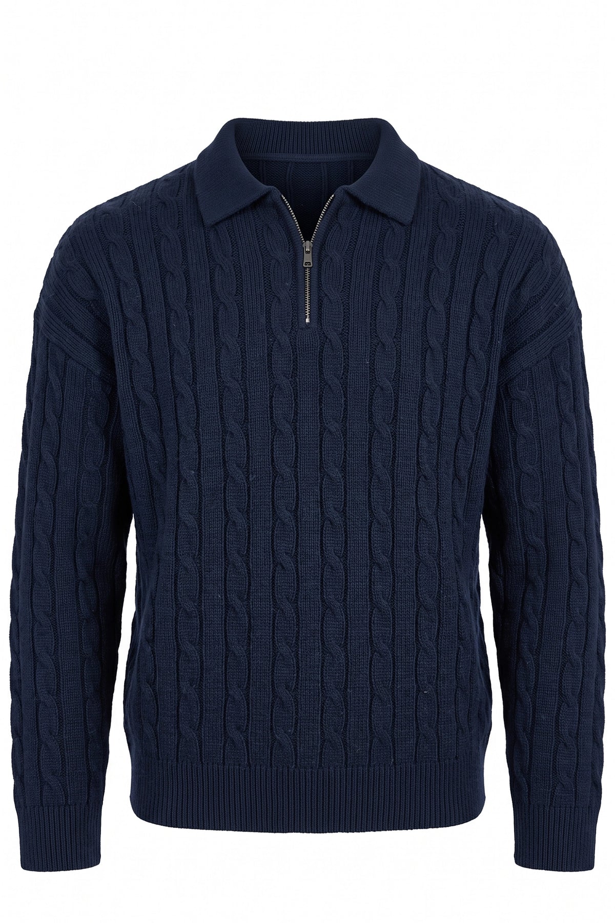 Men's Winter Warm Cable Knit Quarter Zip Polo Jumper