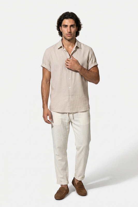 Caurelle | Men’s Shirt and Trousers Set Linen Look Comfort Summer Outfit