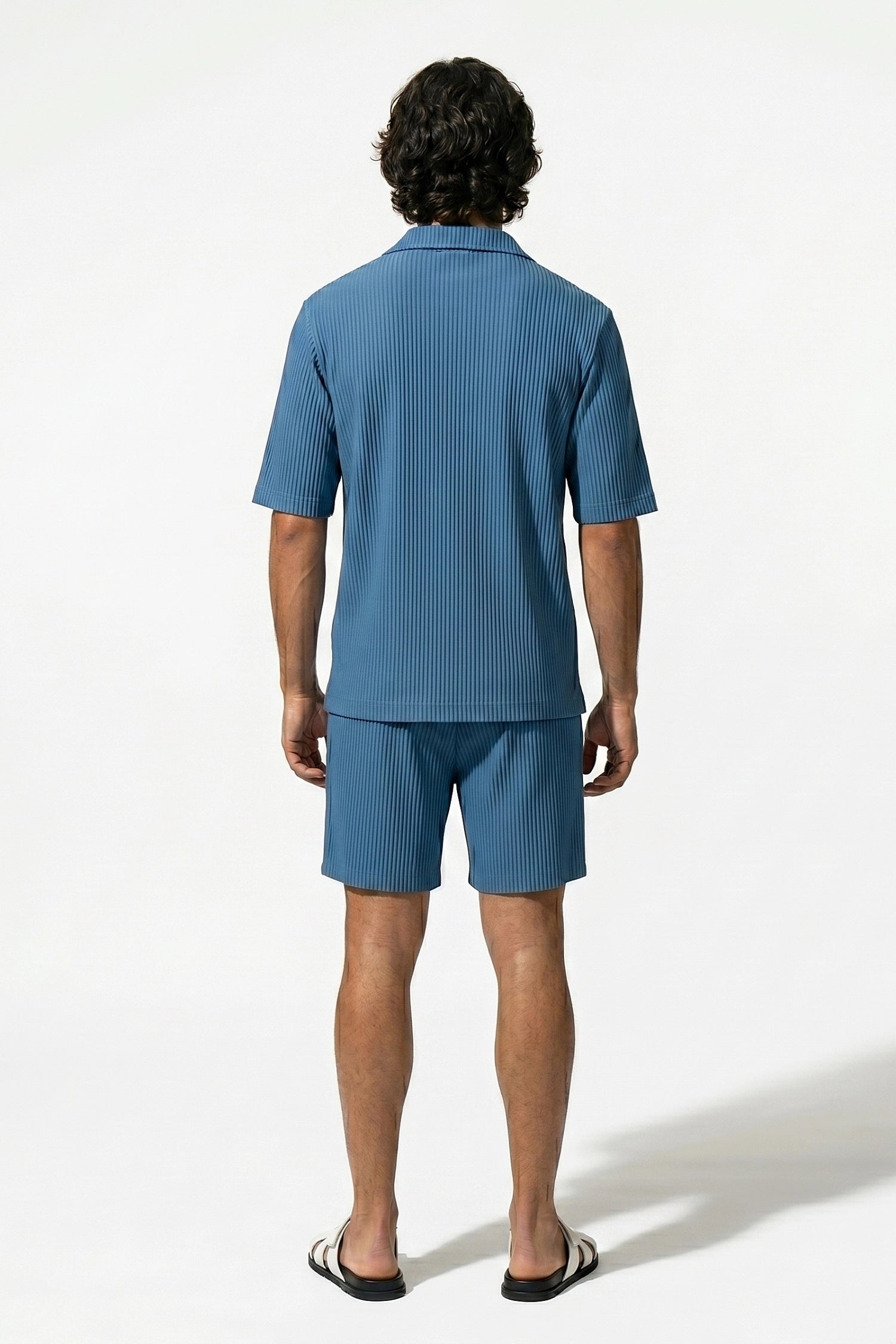 Men's Ribbed Knit Resort Shirt and Shorts set with Camp Collar