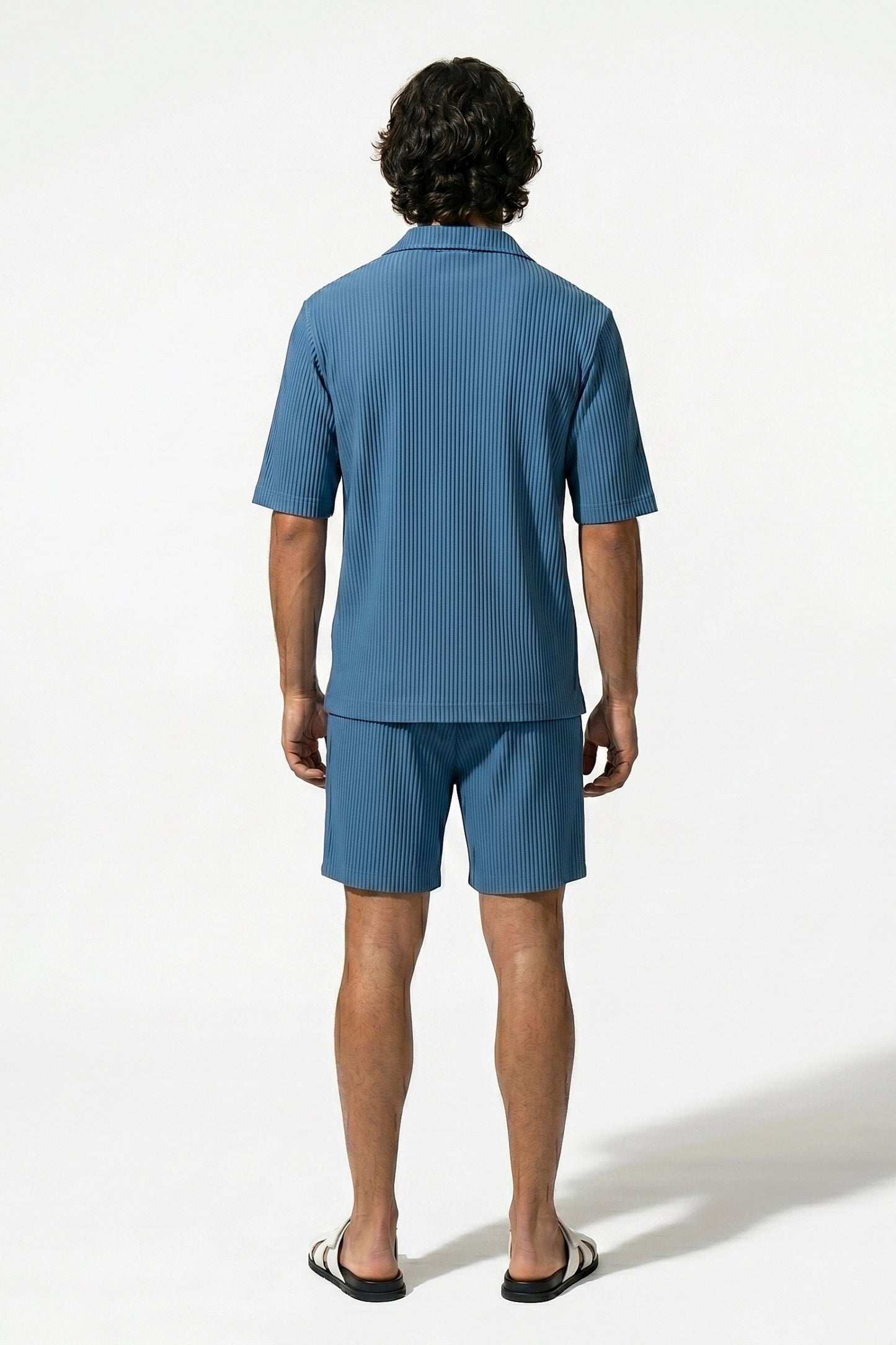 Men's Ribbed Knit Resort Shirt and Shorts set with Camp Collar