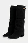 Women’s Slouch Pointed Toe Knee High Boots Low Heel