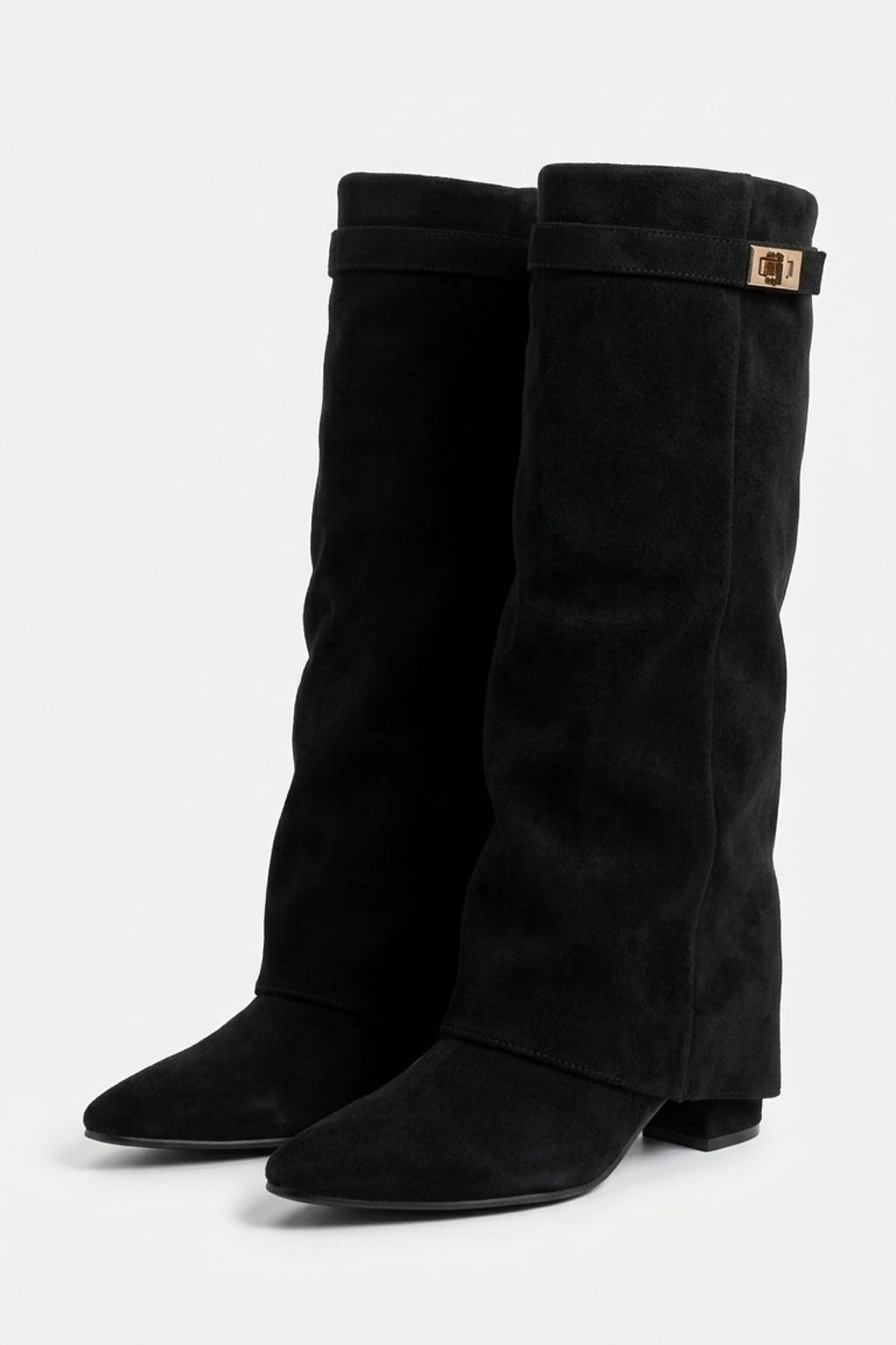 Women’s Slouch Pointed Toe Knee High Boots Low Heel