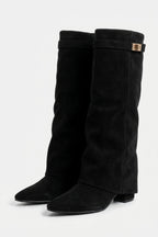 Women’s Slouch Pointed Toe Knee High Boots Low Heel