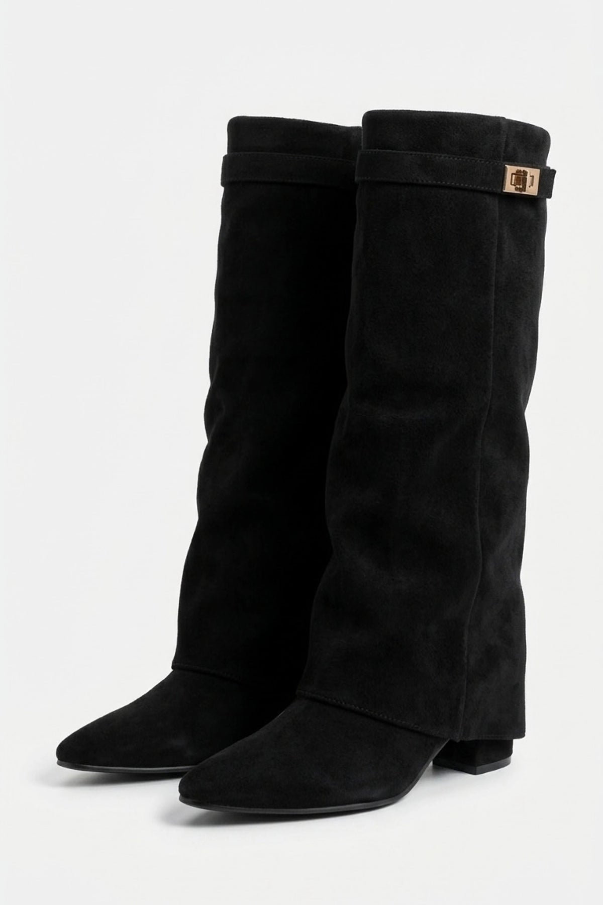 Women’s Slouch Pointed Toe Knee High Boots Low Heel