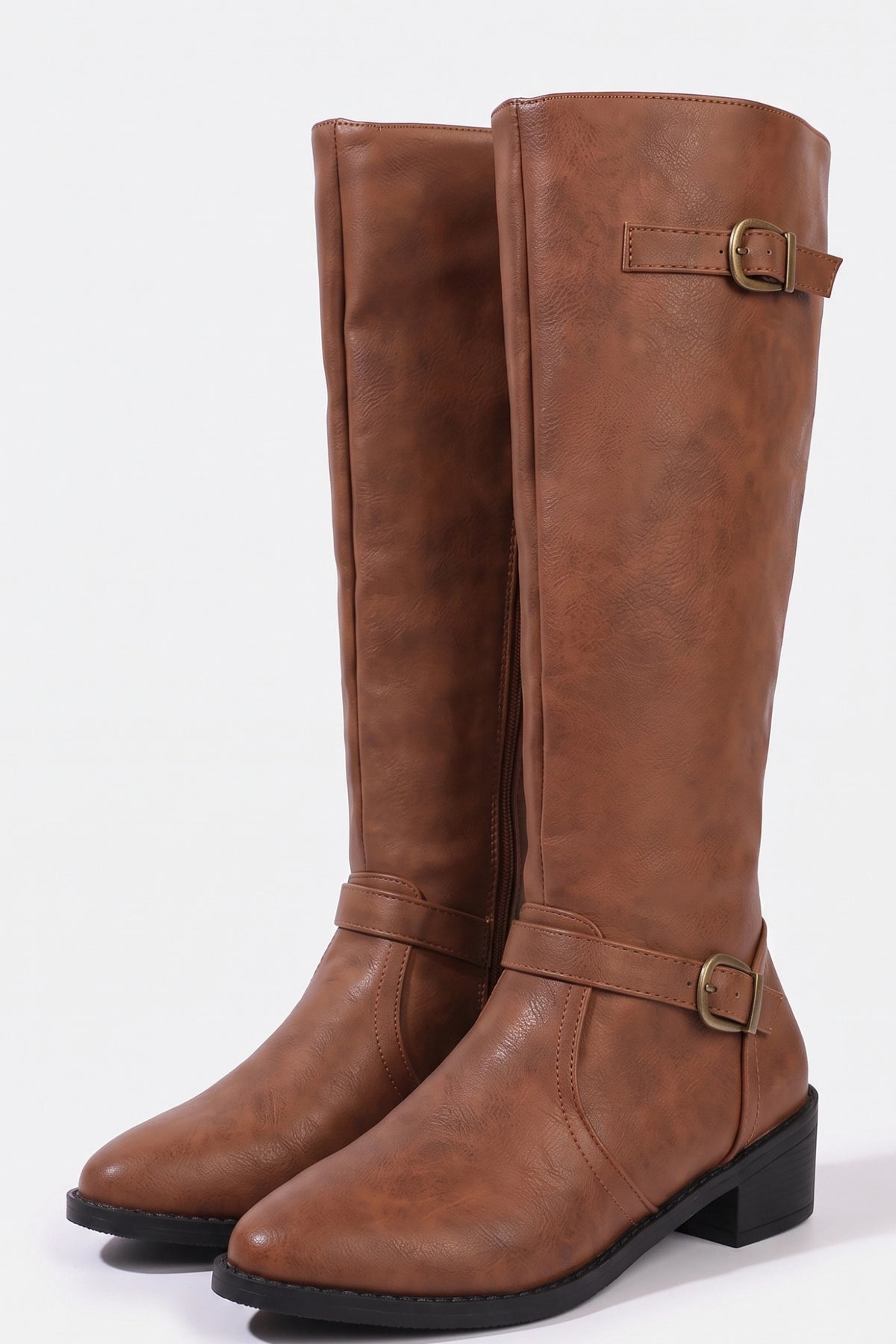 Women’s Winter Knee High Boots with Side Zip and Buckle