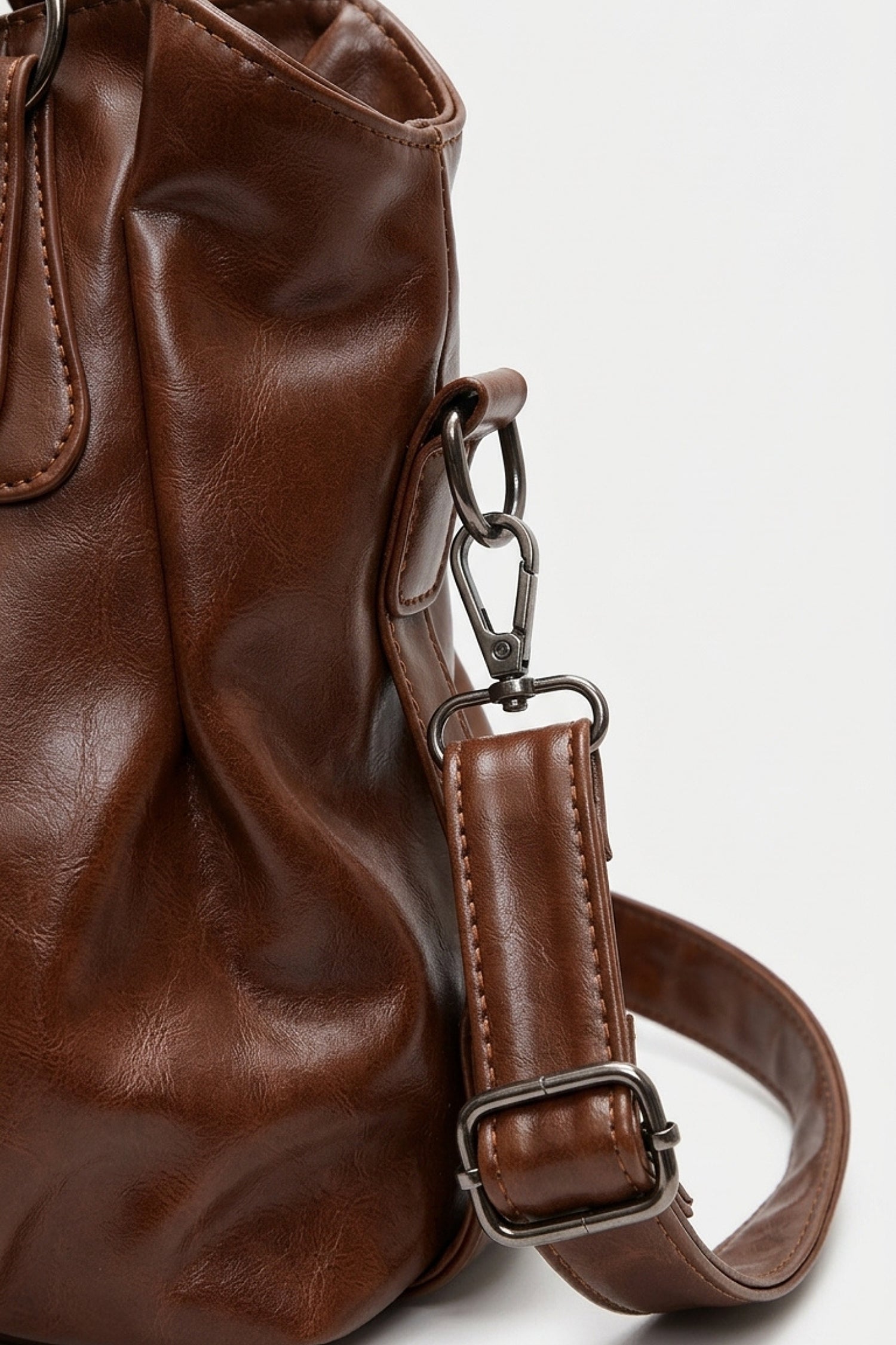 Women's Large Capacity Leather Shoulder Bag with Buckle Handle