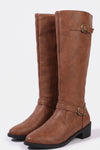 Women’s Winter Easy Wear Leather Knee High Boots with Buckle Detail