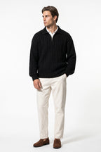 Men's Winter Warm Cable Knit Quarter Zip Polo Jumper