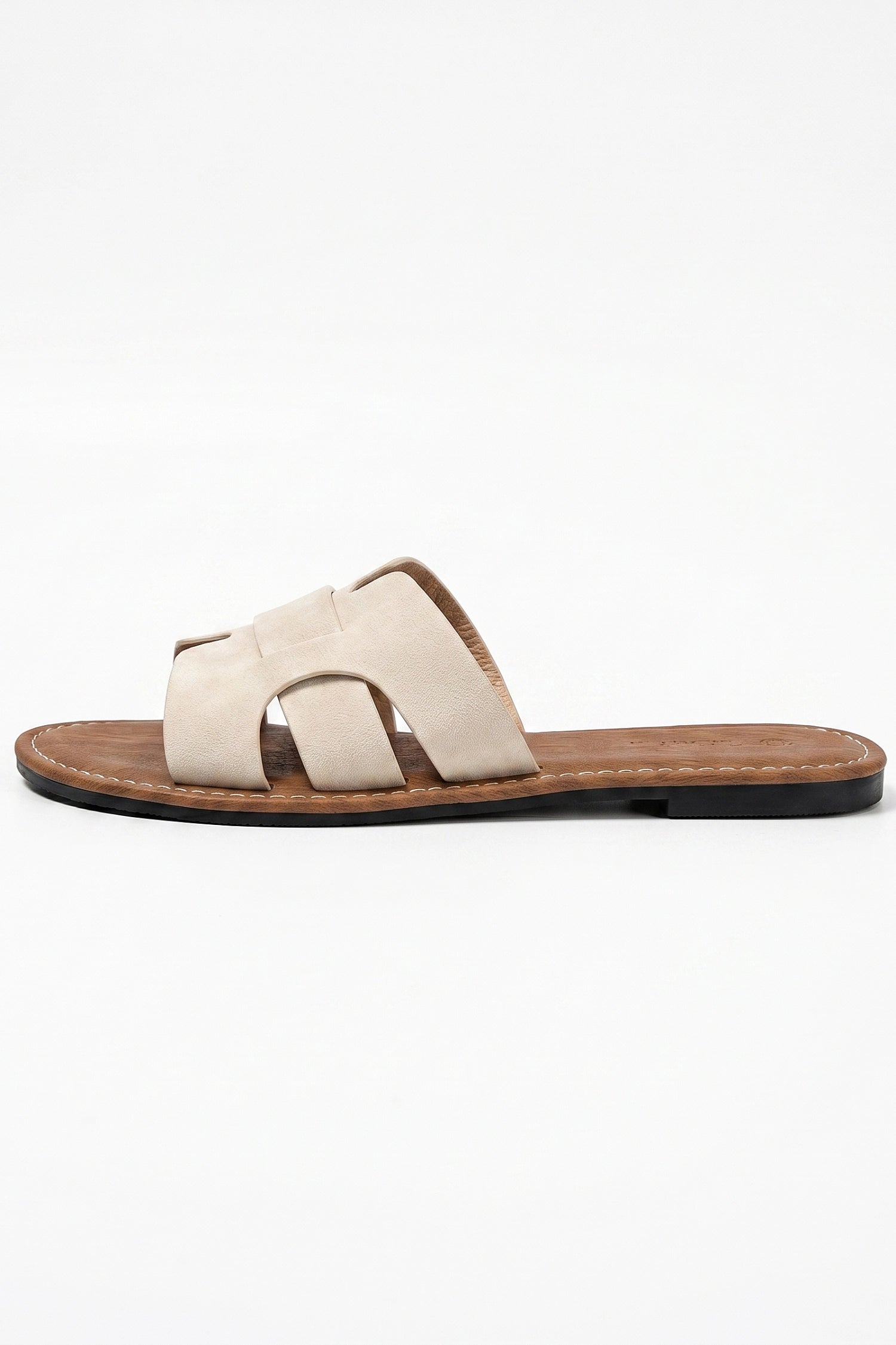 Women's H Strap Flat Sandals Taupe Slip On Summer Sandals