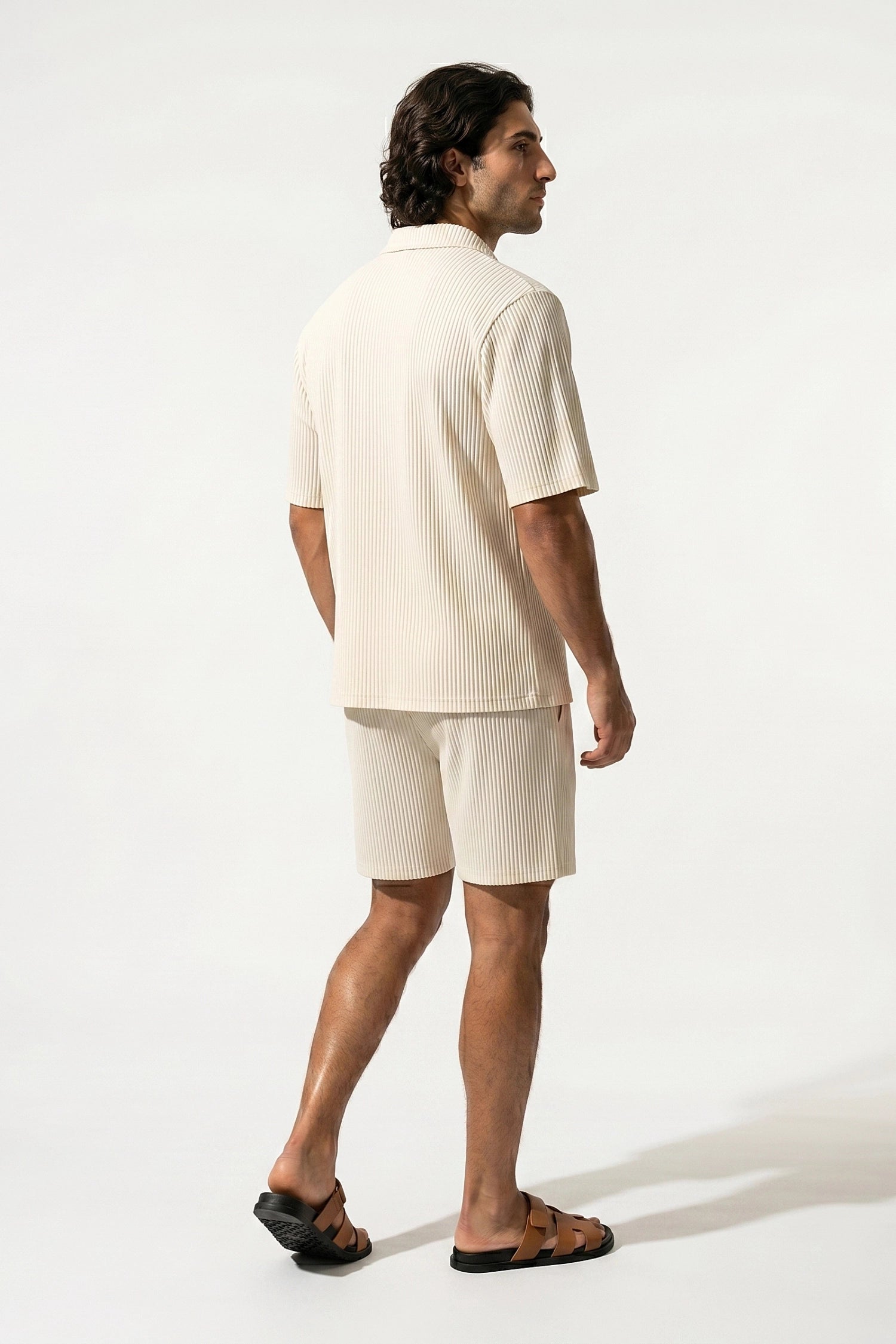 Men's Ribbed Knit Resort Shirt and Shorts set with Camp Collar