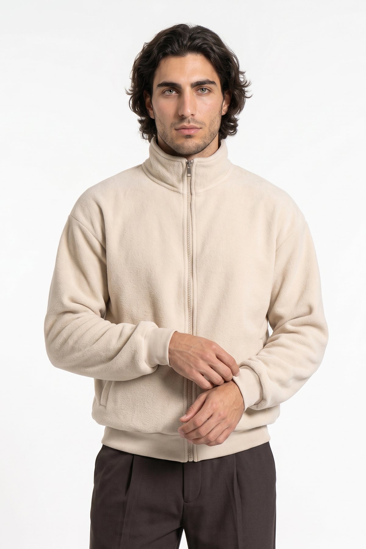 Men’s Winter Warm Fleece Cardigan Stand Collar Full Zip