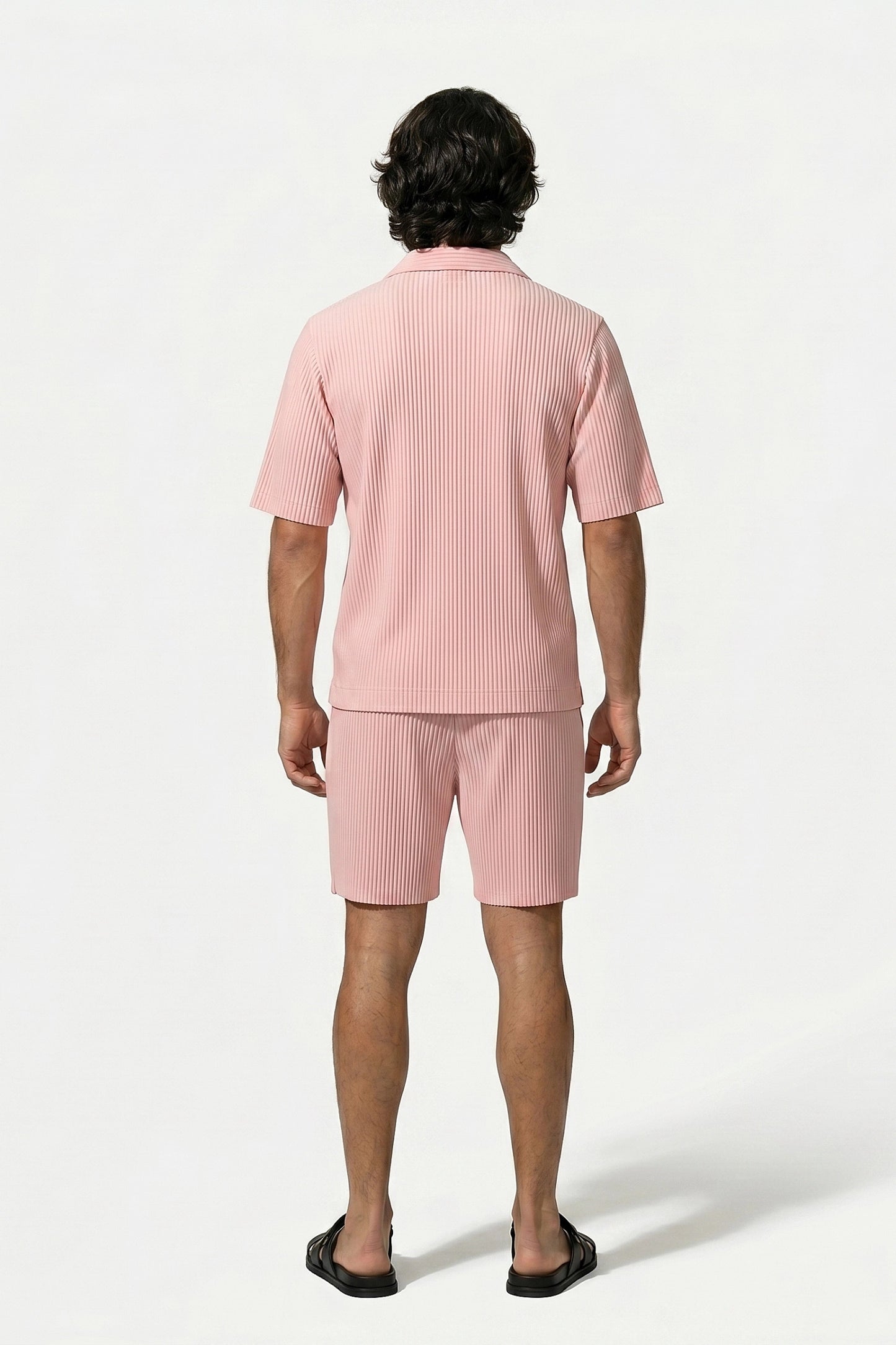 Men's Ribbed Knit Resort Shirt and Shorts set with Camp Collar
