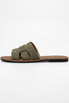 Women's H Strap Flat Sandals Taupe Slip On Summer Sandals