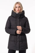 Women’s Winter Warm Hooded Long Puffer Jacket with Adjustable Waist