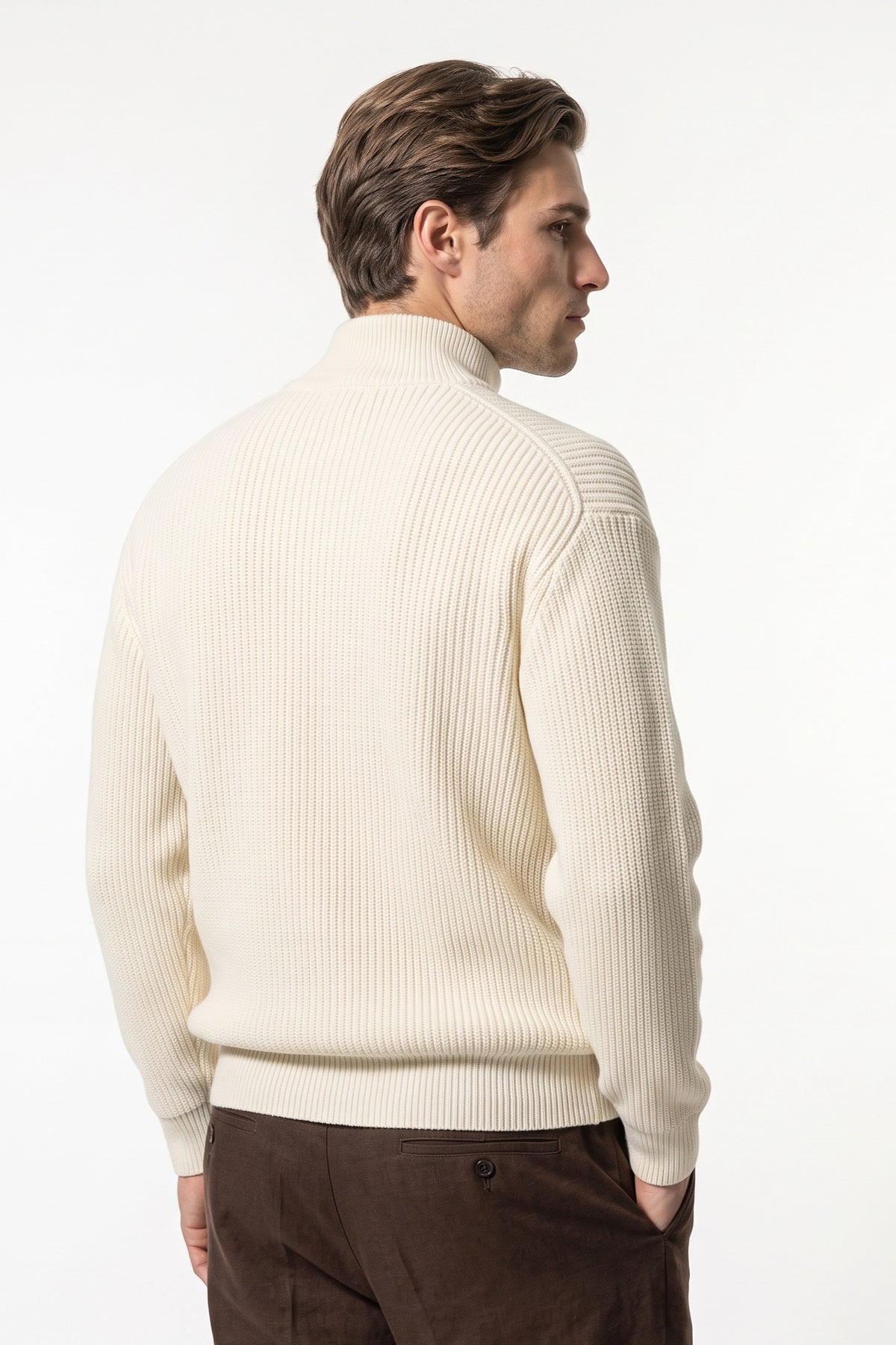 Men’s Winter Warm Textured Knitted Cardigan Stand Collar Full Zip