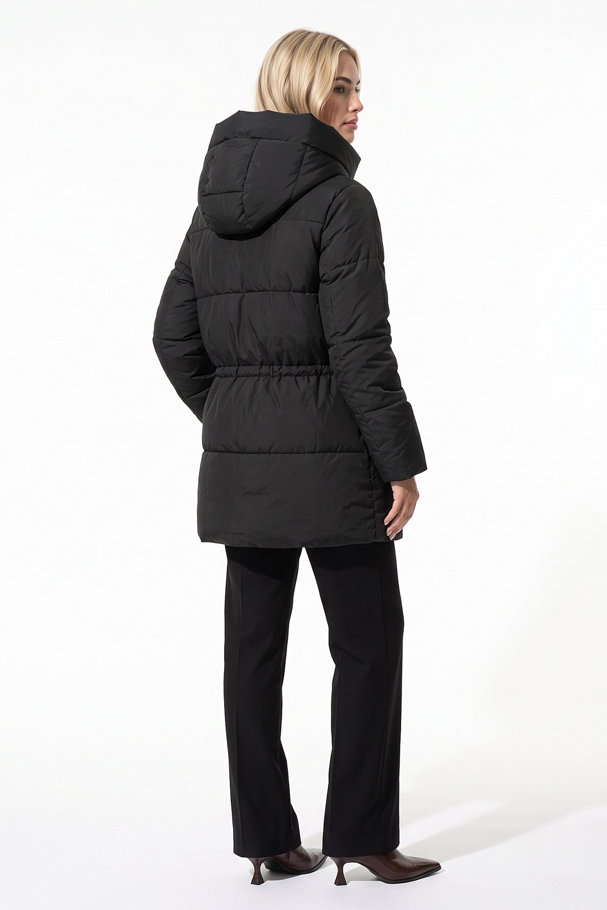 Women’s Winter Warm Hooded Long Puffer Jacket with Adjustable Waist