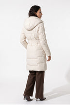 Women's Winter Warm Longline Puffer Coat with Hood and Waist Belt