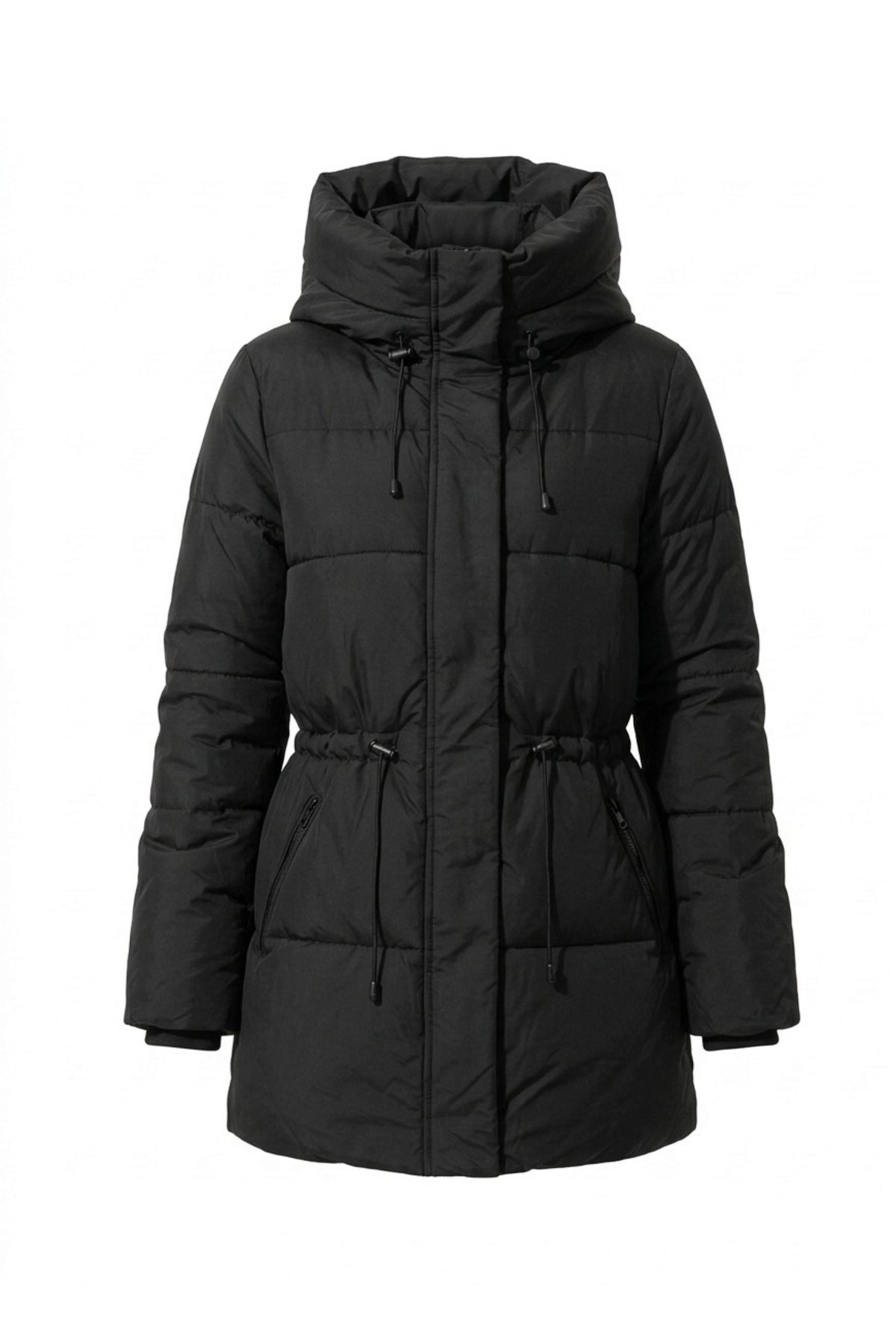 Women’s Winter Warm Hooded Long Puffer Jacket with Adjustable Waist
