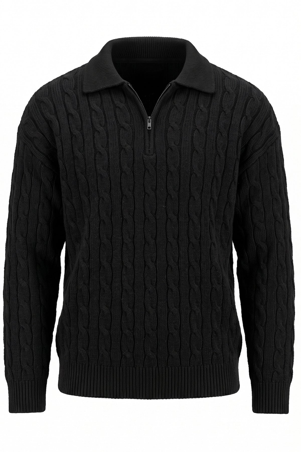 Men's Winter Warm Cable Knit Quarter Zip Polo Jumper
