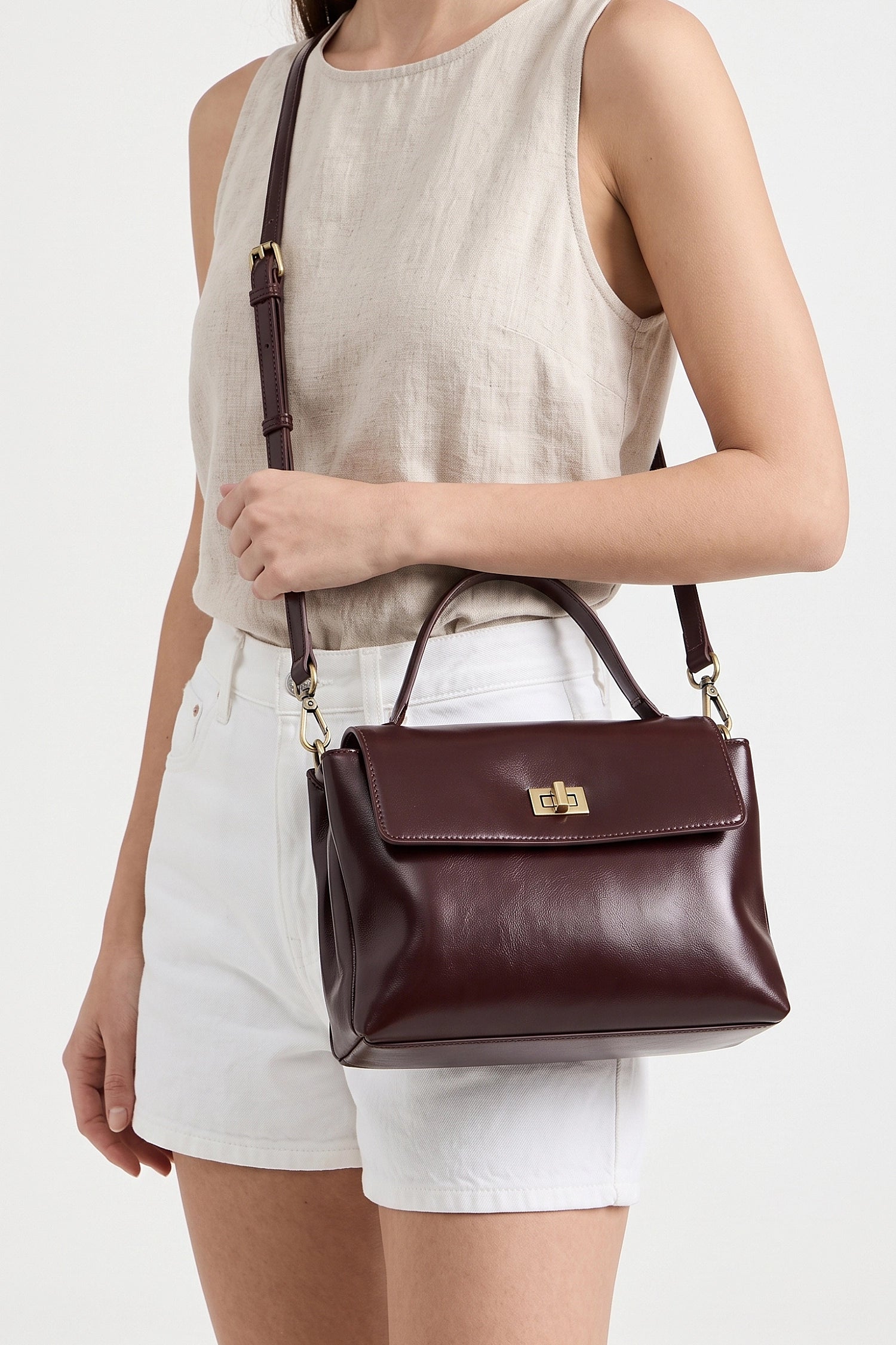 Women's Versatile Genuine Leather Satchel Crossbody Bag with Top Handle