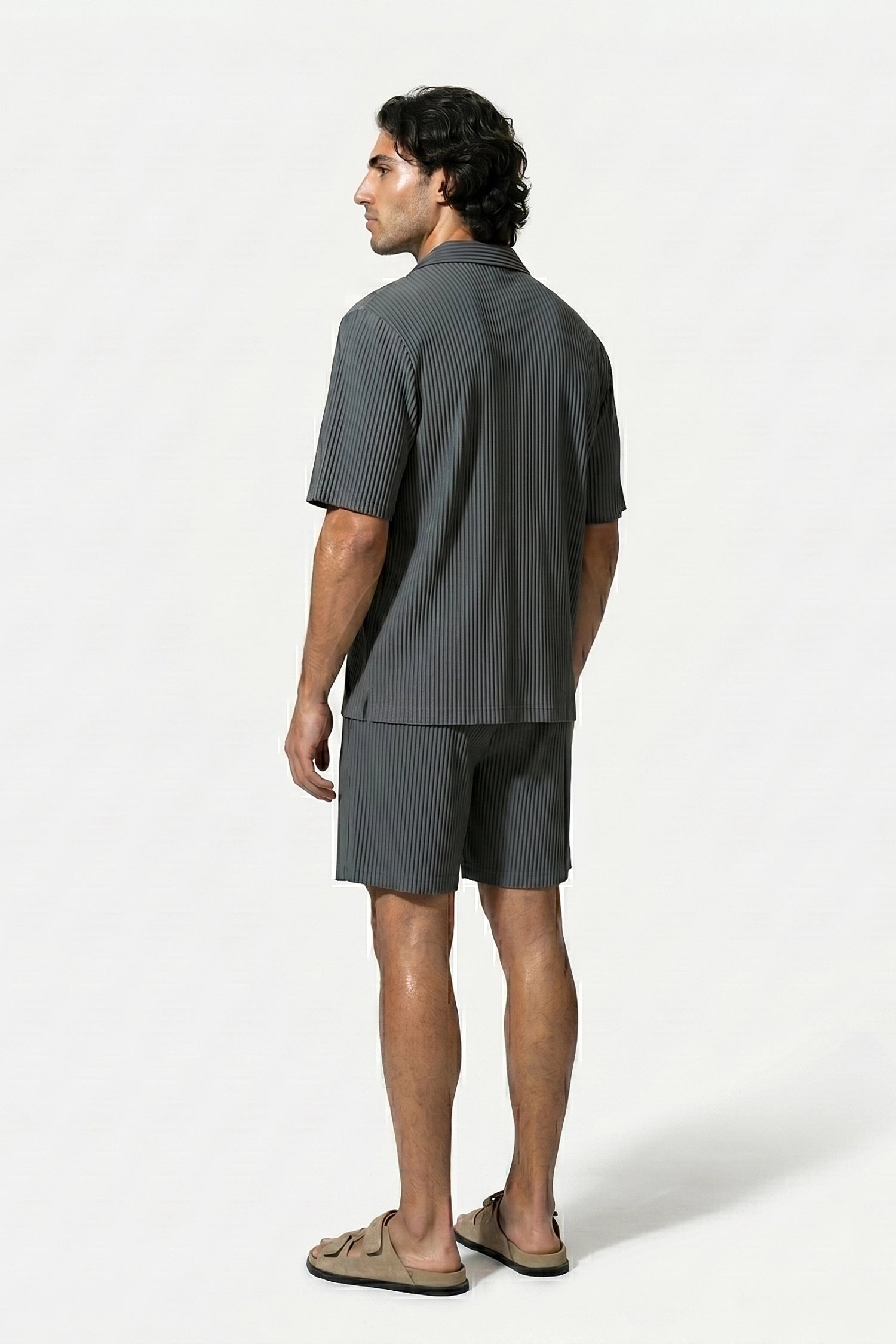 Men's Ribbed Knit Resort Shirt and Shorts set with Camp Collar