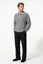 Men's Winter Warm Waffle Knit Polo Jumper Relaxed Fit