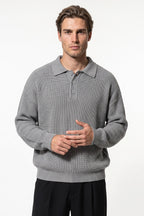 Men's Winter Warm Waffle Knit Polo Jumper Relaxed Fit