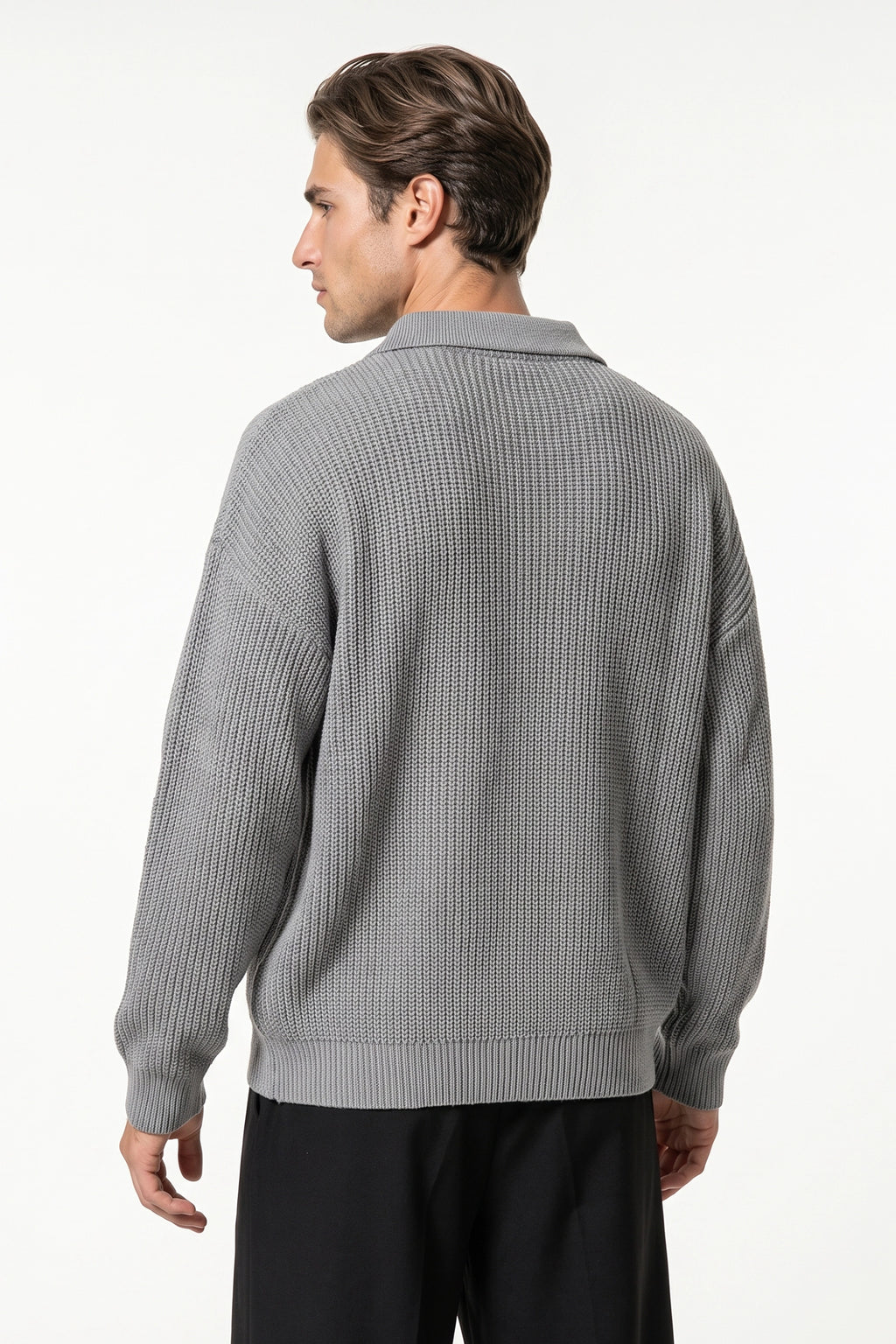 Men's Winter Warm Waffle Knit Polo Jumper Relaxed Fit