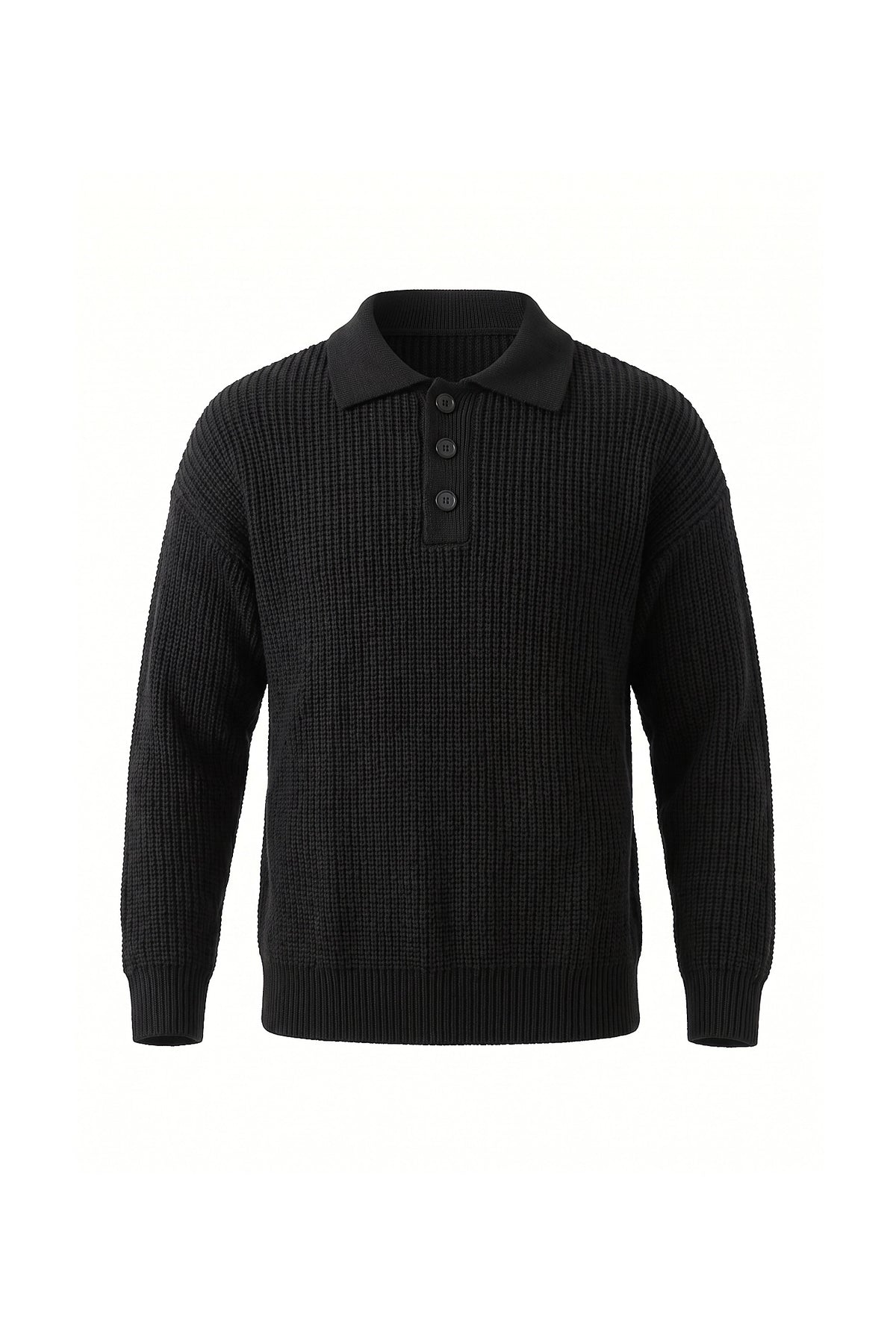 Men's Winter Warm Waffle Knit Polo Jumper Relaxed Fit