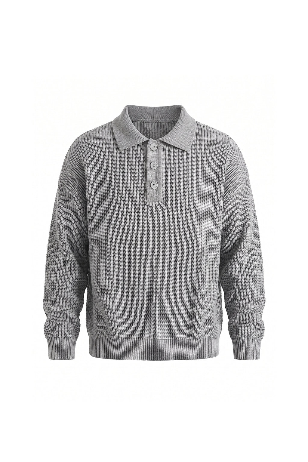 Men's Winter Warm Waffle Knit Polo Jumper Relaxed Fit