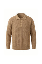Men's Winter Warm Waffle Knit Polo Jumper Relaxed Fit