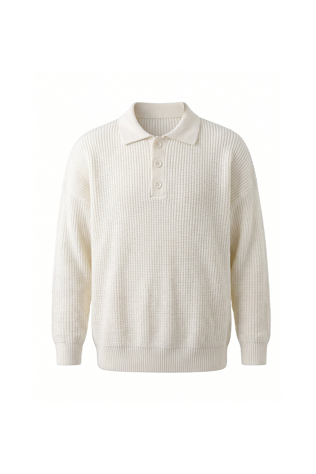 Men's Winter Warm Waffle Knit Polo Jumper Relaxed Fit