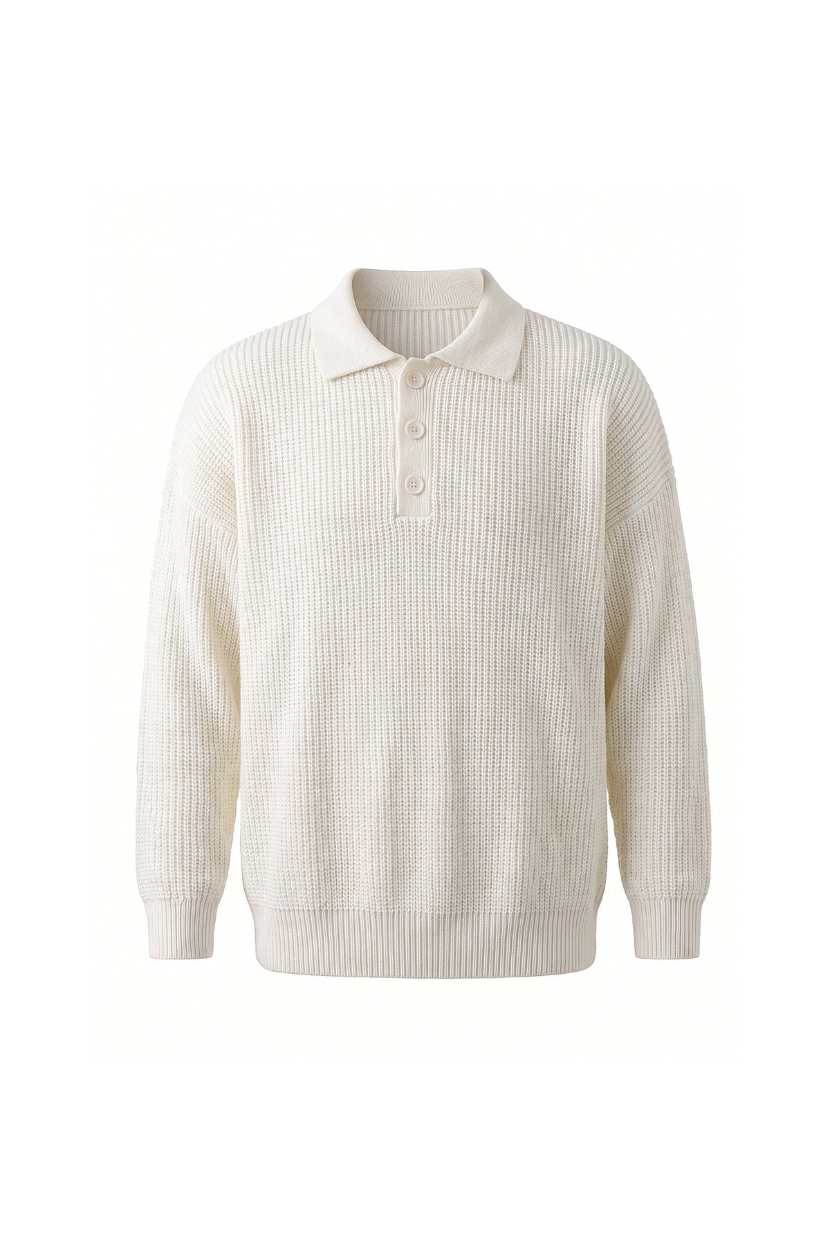 Men's Winter Warm Waffle Knit Polo Jumper Relaxed Fit